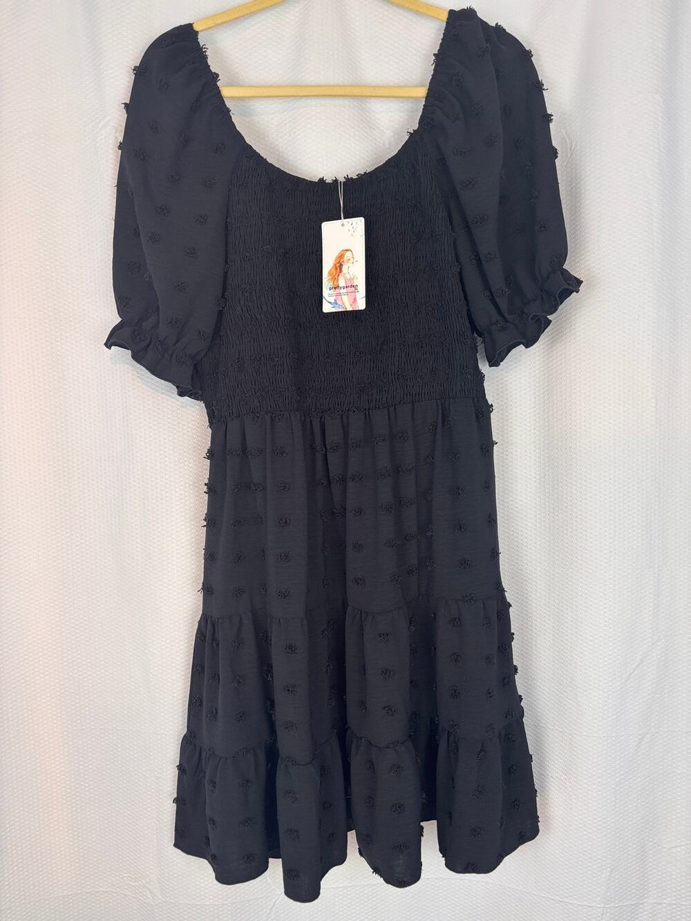 NWT Pretty Garden smocked teared black dress feminine romantic cottagecore Sz L
